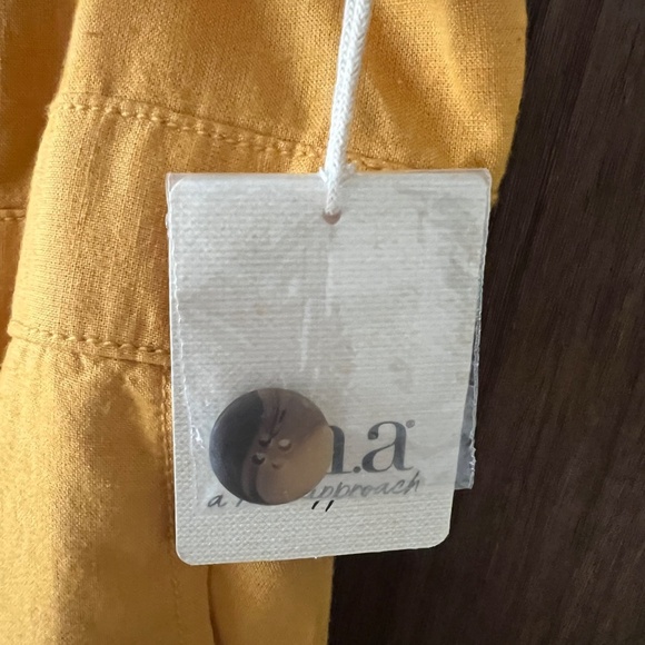 a.n.a. A New Approach Gold Button Up Linen Midi Blend Dress Size Medium NWT - Picture 6 of 11